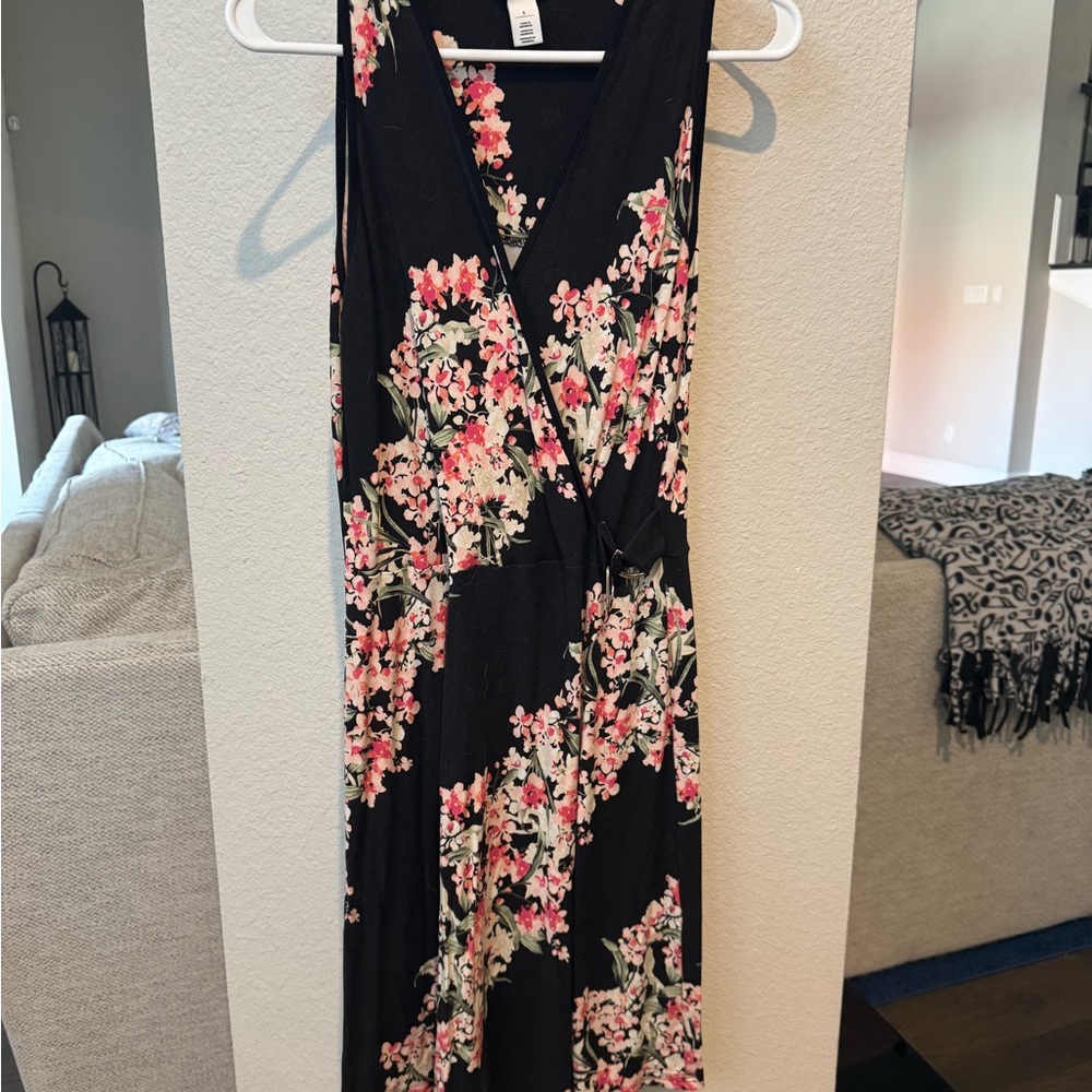 White House Black Market Black and Floral V-Neck Sundress
